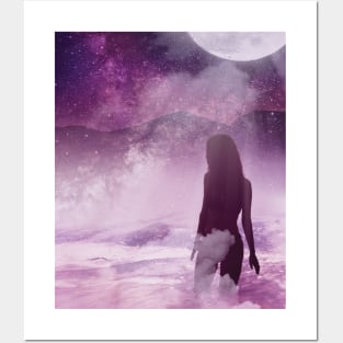 Breathtaking Artwork of a Girl Swimming under the Starry Sky Posters and Art